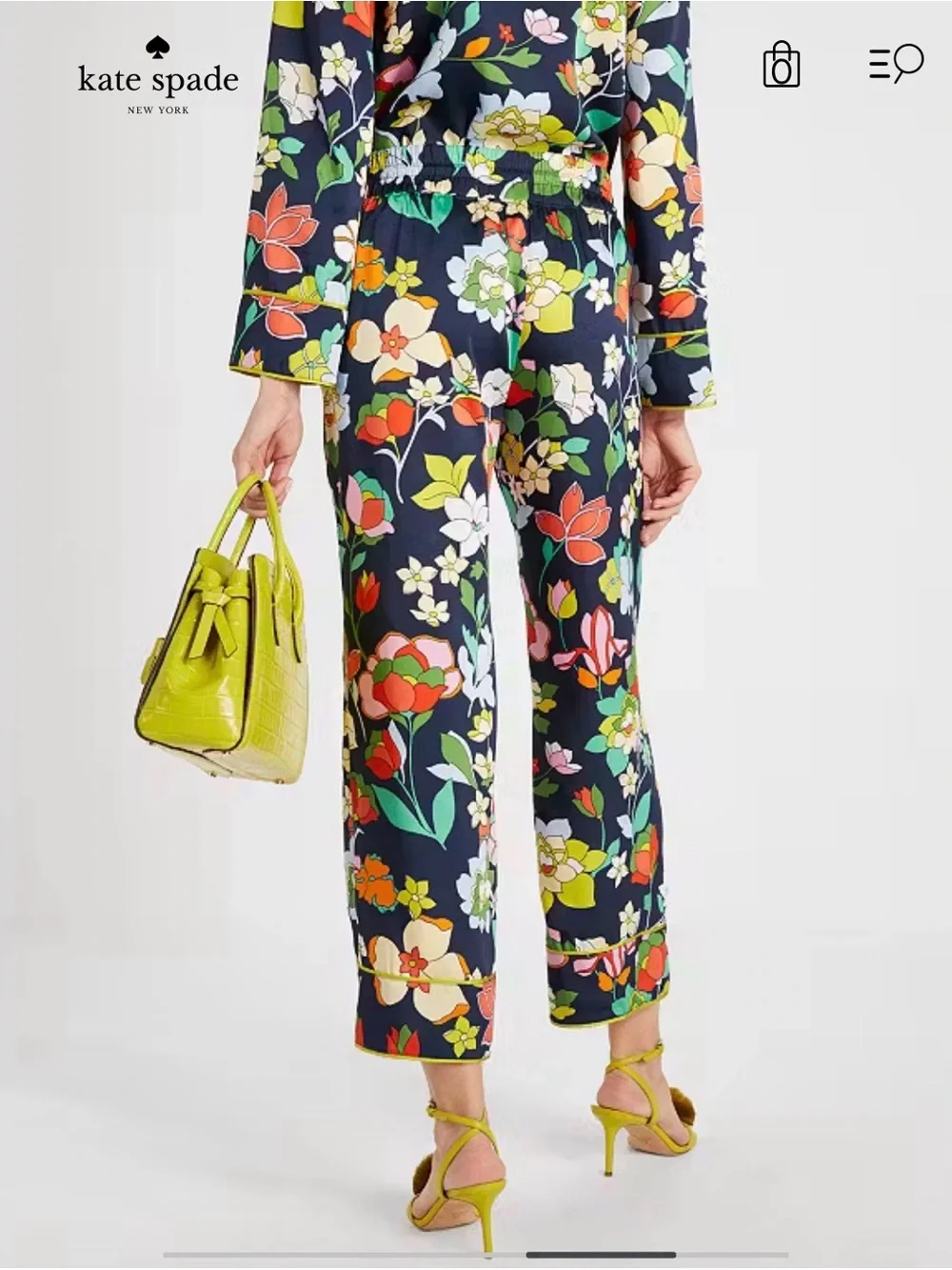 kate spade Flower Bed Twill Navy Floral Wide-Leg Pajama-Style Pants (NWT XL)